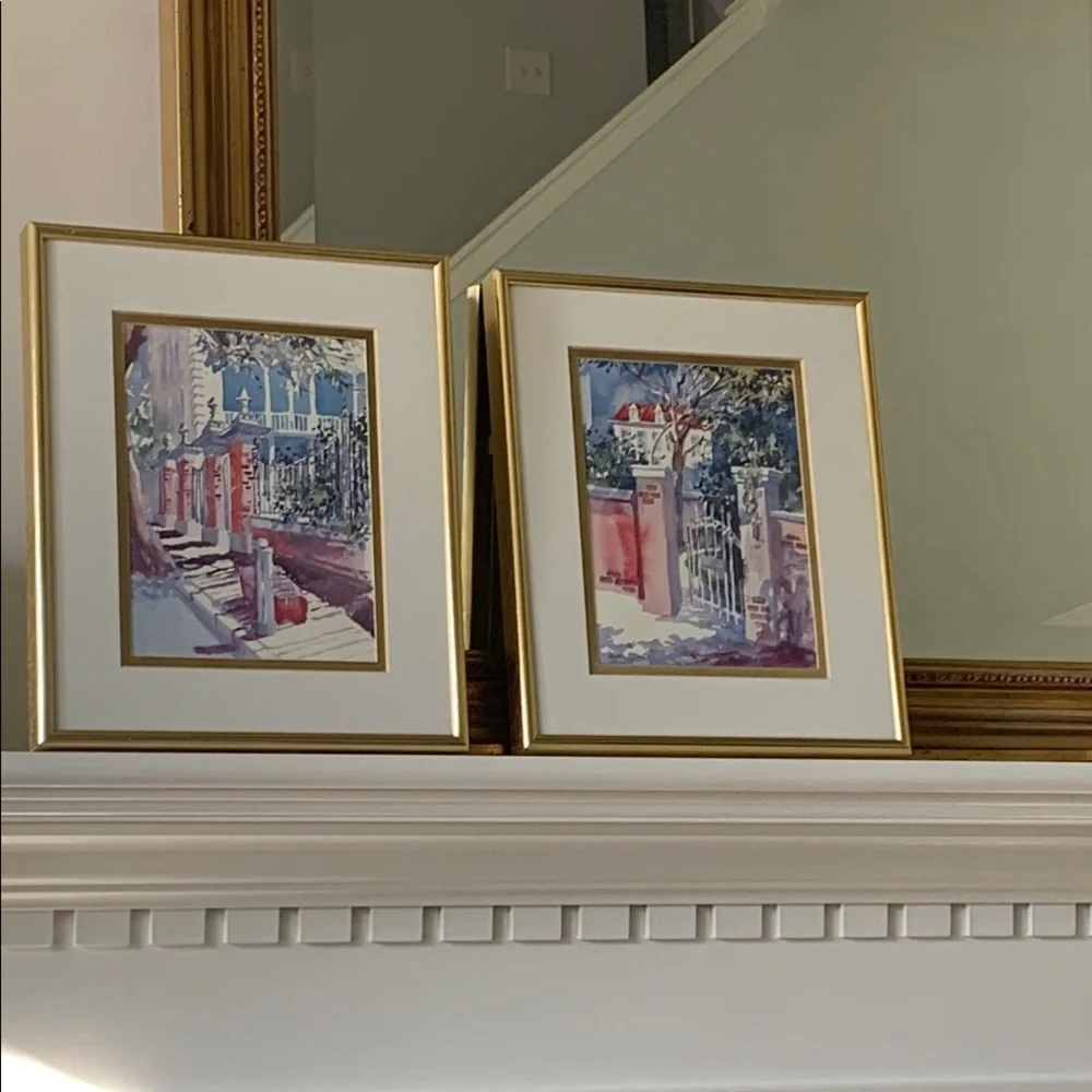 The Framing Lady Elegant Gold Framed‎ Art Set watercolor blue pink wall Dec